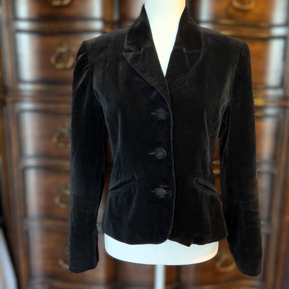 Vintage Sz Small Black Velvet Blazer Button Tailored Fit Classic Old Money - Picture 1 of 10